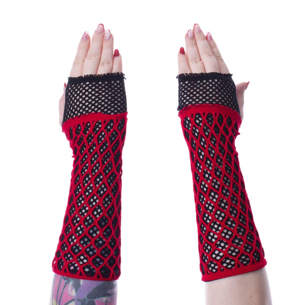 Poizen Industries - Lolita Mesh Handschuhe - Rot/Schwarz